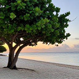 Caribbean Holidays, Aruba Instagram Hotspots, Aruba's famous Divi Divi trees beside a quiet white-sand beach at sunset, with the Caribbean Sea in the background