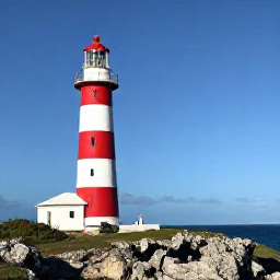 Caribbean Holidays, Aruba Instagram Hotspots, Aruba's famous red and white striped California Lighthouse on a rugged hill overlooking the island, clear blue sky and ocean