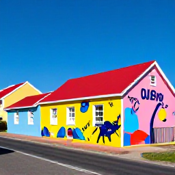 Caribbean Holidays, Aruba Instagram Hotspots, Colourful painted houses and vibrant street art in San Nicolas, Aruba, under clear blue skies