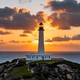 Caribbean Holidays, Aruba Instagram Spots, A dramatic sunset at California Lighthouse in Aruba, with the lighthouse on a rocky hill overlooking the island and the Caribbean Sea