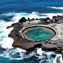 Caribbean Holidays, Aruba Instagram Spots, Aerial view of Aruba's natural pool in Arikok National Park, surrounded by volcanic rocks and foaming Atlantic waves