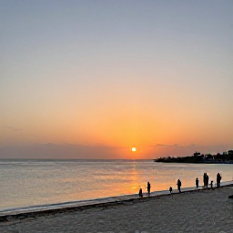 Caribbean Holidays, Aruba Instagram Spots, Aruba beach at sunset with calm water, warm orange sky and silhouettes of holiday visitors