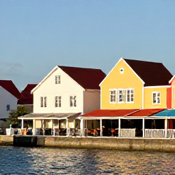 Caribbean Holidays, Aruba Instagram Spots, Colourful buildings and caf&eacute;s along Oranjestad waterfront in Aruba, sunny January morning, vibrant Caribbean architecture