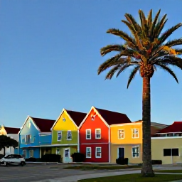 Caribbean Holidays, Aruba Instagram Spots, Colourful Dutch Caribbean buildings and palm trees in Oranjestad, Aruba, photographed in warm October sunshine