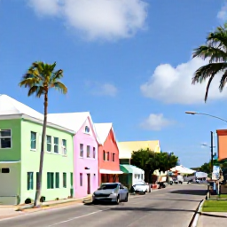 Caribbean Holidays, Aruba Instagram Spots, Colourful pastel buildings and a lively waterfront street in Oranjestad, Aruba, photographed in bright August sunshine with palm trees and island details