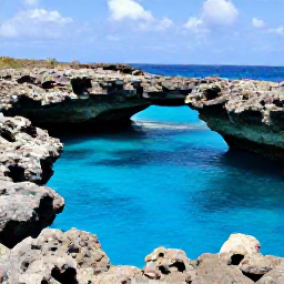 Caribbean Holidays, Aruba Instagram Spots, Dramatic Natural Pool in Aruba surrounded by rugged volcanic rocks, bright blue water and a small group of visitors