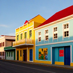 Caribbean Holidays, Aruba Instagram Spots, The colourful Dutch colonial buildings and lively street art of downtown Oranjestad, Aruba, photographed in warm January sunshine