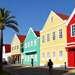 Caribbean Holidays, Aruba Instagram Spots, The colourful streets of Oranjestad, Aruba, showing pastel Dutch Caribbean buildings, decorative details, palm trees and pedestrians in warm December sunshine