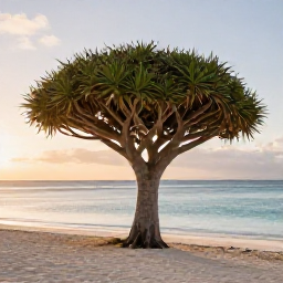 Caribbean Holidays, Aruba Instagram Spots, Wind-shaped Divi Divi tree on a quiet Aruba beach at sunrise, with soft light and calm Caribbean water