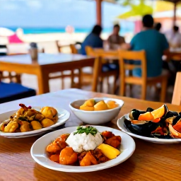 Caribbean Holidays, Aruba January, Traditional Aruban food served at a friendly outdoor restaurant, including keshi yena, seafood and pastechi
