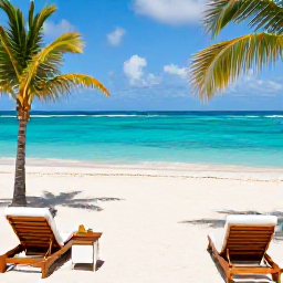 Caribbean Holidays, Aruba Luxury Holidays, Luxury beachfront resort in Aruba during August, with turquoise sea, white sand, palm trees and elegant sun loungers