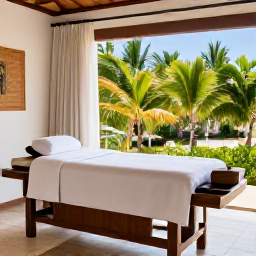 Caribbean Holidays, Aruba Luxury Holidays, Luxury spa treatment in an Aruba resort with open-air treatment room, tropical greenery and soft natural light
