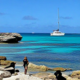 Caribbean Holidays, Aruba Luxury Holidays, Luxury travellers sailing near Aruba&rsquo;s rugged coastline, clear water, snorkelling reef and bright blue sky
