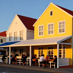 Caribbean Holidays, Aruba March Holidays, A friendly outdoor restaurant in Oranjestad, Aruba, with colourful buildings, diners and warm evening light