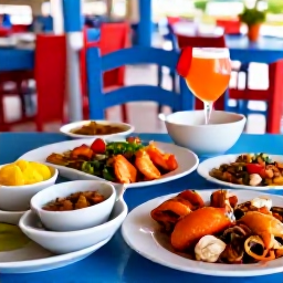 Caribbean Holidays, Aruba March Holidays, Traditional Aruban food being served at a relaxed local restaurant, with seafood, keshi yena and colourful Caribbean side dishes