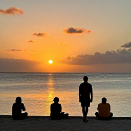 Caribbean Holidays, Aruba March Holidays, Travellers watching a vivid sunset beside the calm sea on Aruba&rsquo;s western coast, with warm evening light and a relaxed holiday atmosphere