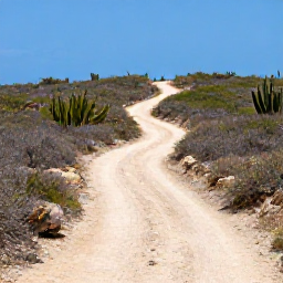 Caribbean Holidays, Aruba Nature Holidays, A dusty trail winding through cactus-studded hills in Arikok National Park, Aruba, under a clear blue sky