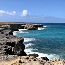 Caribbean Holidays, Aruba Nature Holidays, A wide view of Aruba's rugged north coast with turquoise sea, rocky cliffs and bright Caribbean sunlight