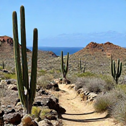 Caribbean Holidays, Aruba Nature Holidays, Arikok National Park in Aruba with desert trails, tall cacti, rugged hills and a distant coastline