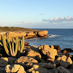 Caribbean Holidays, Aruba Nature Holidays, Bright January morning over Aruba&rsquo;s rugged north coast, with dry cacti, golden rocks and the blue Caribbean Sea