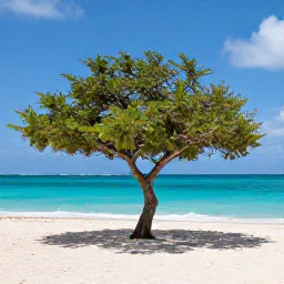 Caribbean Holidays, Aruba Nature Holidays, Rugged Aruban coastline with turquoise sea, white sand and a lone divi-divi tree under bright Caribbean sunshine