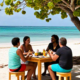 Caribbean Holidays, Aruba Nature Holidays, Travellers enjoying a relaxed outdoor lunch beside an Aruba beach after a day of nature exploration