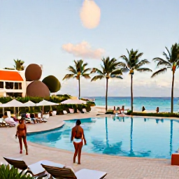 Caribbean Holidays, Aruba November Holidays, Elegant all-inclusive beachfront resort in Aruba with swimming pool, palm trees and guests enjoying a relaxed November afternoon