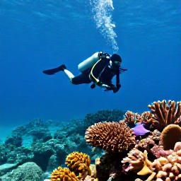 Caribbean Holidays, Aruba Scuba Diving, A scuba diver exploring a clear Caribbean reef near Aruba in bright June sunshine, with colourful coral and tropical fish