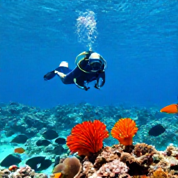 Caribbean Holidays, Aruba Scuba Diving, Divers swimming above a colourful shallow reef off Aruba, surrounded by tropical fish and clear turquoise water