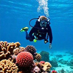 Caribbean Holidays, Aruba Scuba Diving, Scuba diver exploring a colourful coral reef in clear turquoise water off Aruba in August