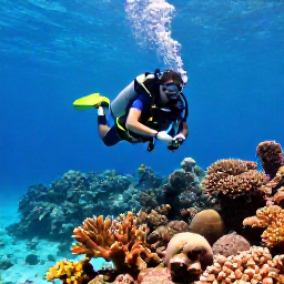 Caribbean Holidays, Aruba Scuba Diving, Scuba diver exploring a colourful coral reef in clear turquoise water off Aruba