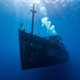 Caribbean Holidays, Aruba Scuba Diving, Wreck diver exploring the SS Antilla shipwreck off Aruba with sunlight filtering through the water