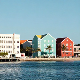 Caribbean Holidays, Aruba Solo December, Colourful Oranjestad waterfront in December with pastel Dutch Caribbean buildings, palm trees and a solo visitor exploring