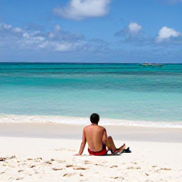 Caribbean Holidays, Aruba Solo December, Solo traveller relaxing on a sunny white-sand beach in Aruba, turquoise Caribbean sea and gentle trade winds