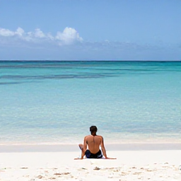 Caribbean Holidays, Aruba Solo Holidays, A lone traveller relaxing on a bright white beach beside calm turquoise water in Aruba