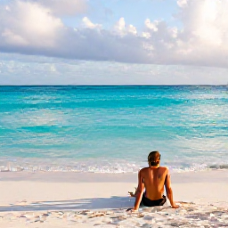 Caribbean Holidays, Aruba Solo Holidays, A solo traveller relaxing on a bright white beach in Aruba in July, turquoise Caribbean water, soft afternoon sunlight, natural travel photography