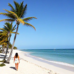 Caribbean Holidays, Aruba Solo Holidays, Lone traveller walking along Eagle Beach in Aruba, with palm trees, pale sand and calm blue sea