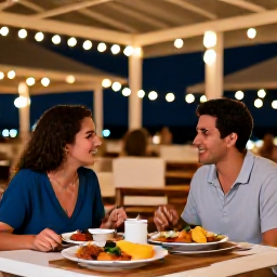 Caribbean Holidays, Aruba Solo Holidays, Solo traveller dining at a relaxed outdoor restaurant in Aruba in the evening, local food and warm island lighting