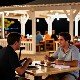 Caribbean Holidays, Aruba Solo Holidays, Solo traveller dining outdoors at a friendly Caribbean restaurant in Aruba during a warm February evening
