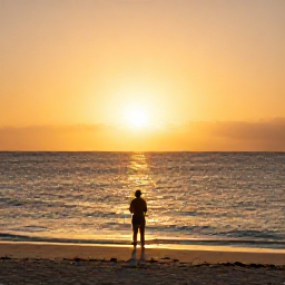 Caribbean Holidays, Aruba Solo Holidays, Solo traveller enjoying a peaceful sunset on an Aruban beach, with golden light over the Caribbean Sea