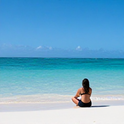 Caribbean Holidays, Aruba Solo Holidays, Solo traveller relaxing on a bright white beach in Aruba with calm turquoise water and a blue sky