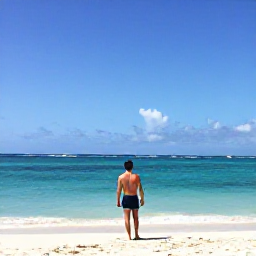 Caribbean Holidays, Aruba Solo Holidays, Solo traveller swimming and relaxing on Eagle Beach in Aruba beneath a clear blue sky