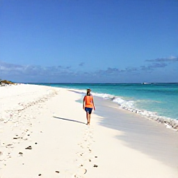 Caribbean Holidays, Aruba Solo Holidays, Solo traveller walking along a bright white beach in Aruba beneath a clear blue January sky