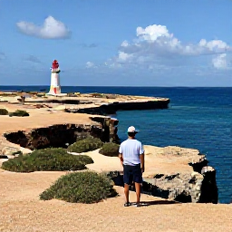 Caribbean Holidays, Aruba Solo Holidays, Solo visitor exploring Aruba's rugged north coast near the California Lighthouse, desert landscape, dramatic sea views, April daylight