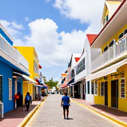 Caribbean Holidays, Aruba Solo Holidays, Solo visitor walking through colourful Oranjestad streets with Dutch-Caribbean architecture and shops
