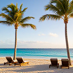 Caribbean Holidays, Aruba Spa Breaks, A tranquil luxury spa beside a turquoise Caribbean sea in Aruba, with palm trees, sun loungers and a warm November morning