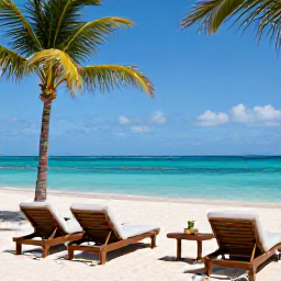 Caribbean Holidays, Aruba Spa Breaks, A tranquil luxury spa overlooking a bright turquoise Caribbean sea in Aruba, with palm trees and comfortable loungers