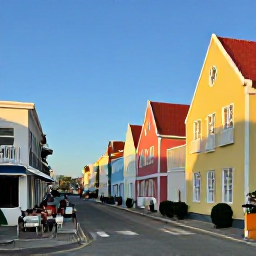 Caribbean Holidays, Aruba Spa Breaks, Colourful Oranjestad street in Aruba with Dutch-Caribbean buildings, caf&eacute;s and visitors exploring in warm afternoon sunshine