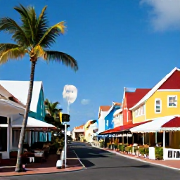 Caribbean Holidays, Aruba Spa Breaks, Colourful Oranjestad street with Dutch Caribbean architecture, caf&eacute;s and palm trees in Aruba