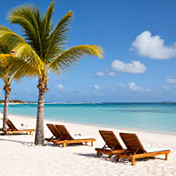 Caribbean Holidays, Aruba Spa Breaks, Palm-lined Eagle Beach in Aruba with soft white sand, calm blue water, sun loungers and a peaceful holiday atmosphere